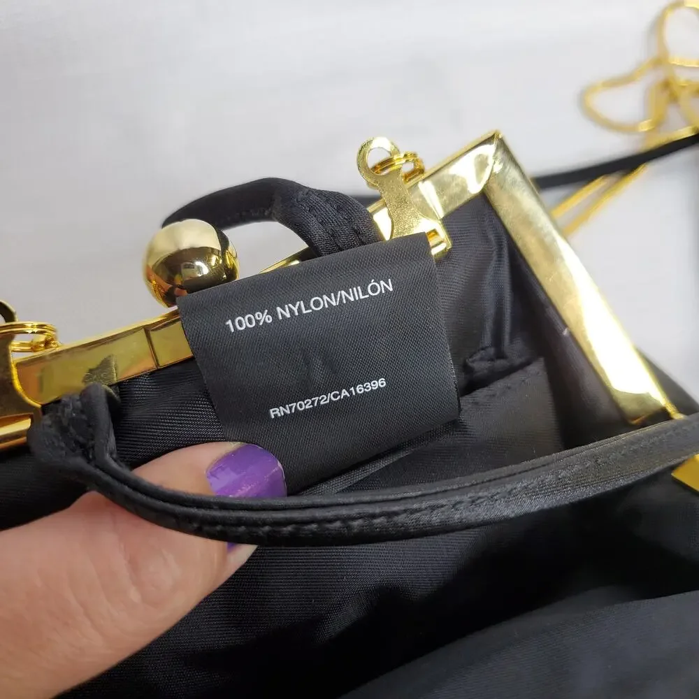 Liz Claiborne Black Satin Convertible Bag w/ Gold Hardware & Clasp